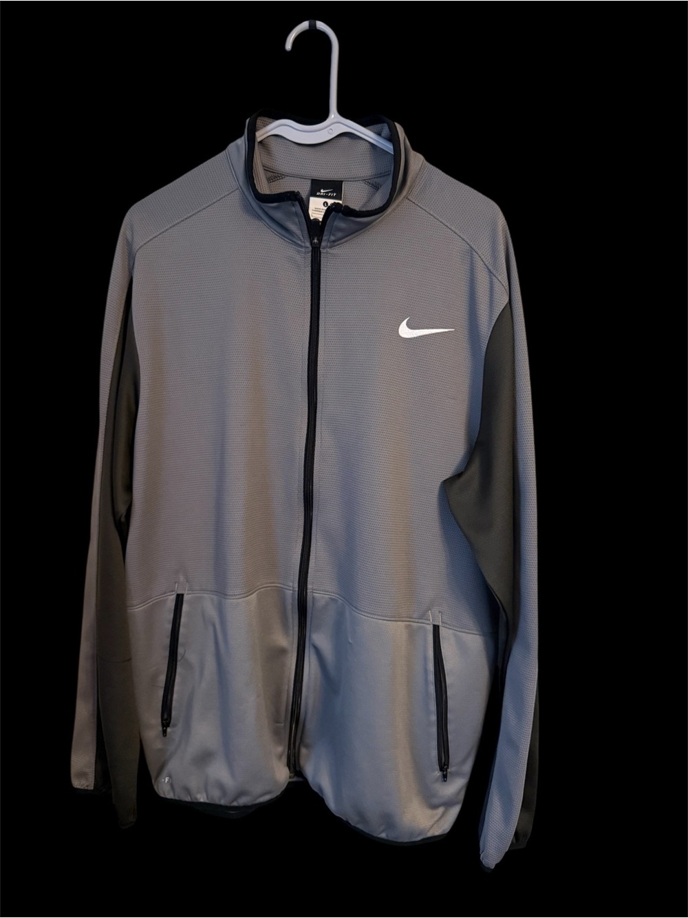 Nike Men's Gray Full-Zip Performance Jacket with White Swoosh